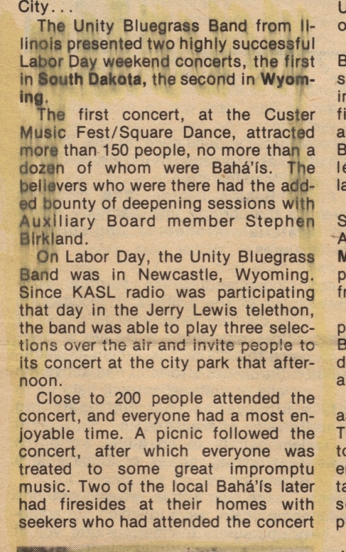 News clipping from performances in Custer, SD & Newcastle, Wy